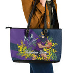 Melbourne Storm Leather Tote Bag Golden Wattle Floral Polynesian - Australian Flower - Rugby Mascot