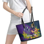Melbourne Storm Leather Tote Bag Golden Wattle Floral Polynesian - Australian Flower - Rugby Mascot