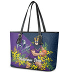 Melbourne Storm Leather Tote Bag Golden Wattle Floral Polynesian - Australian Flower - Rugby Mascot