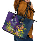 Melbourne Storm Leather Tote Bag Golden Wattle Floral Polynesian - Australian Flower - Rugby Mascot