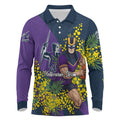 Melbourne Storm Long Sleeve Polo Shirt Golden Wattle Floral Polynesian - Australian Flower - Rugby Mascot