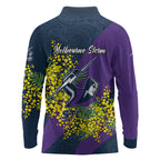 Melbourne Storm Long Sleeve Polo Shirt Golden Wattle Floral Polynesian - Australian Flower - Rugby Mascot