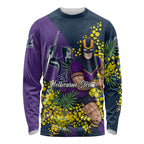 Melbourne Storm Long Sleeve Shirt Golden Wattle Floral Polynesian - Australian Flower - Rugby Mascot