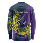 Melbourne Storm Long Sleeve Shirt Golden Wattle Floral Polynesian - Australian Flower - Rugby Mascot