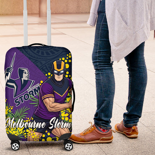 Melbourne Storm Luggage Cover Golden Wattle Floral Polynesian - Australian Flower - Rugby Mascot