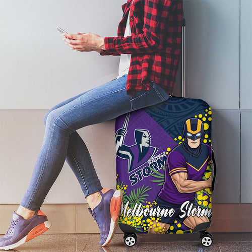 Melbourne Storm Luggage Cover Golden Wattle Floral Polynesian - Australian Flower - Rugby Mascot