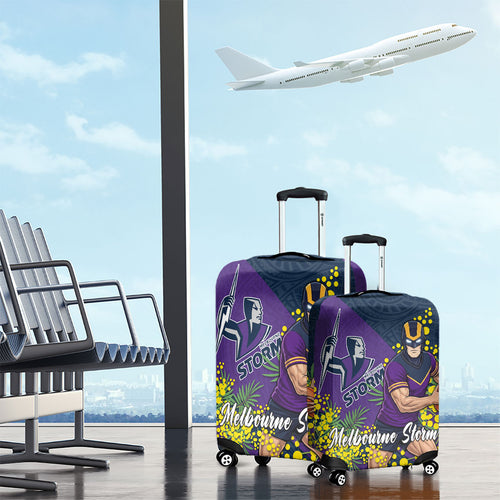 Melbourne Storm Luggage Cover Golden Wattle Floral Polynesian - Australian Flower - Rugby Mascot
