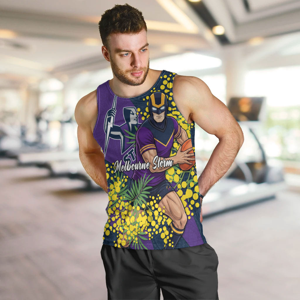 Melbourne Storm Men Tank Top Golden Wattle Floral Polynesian - Australian Flower - Rugby Mascot