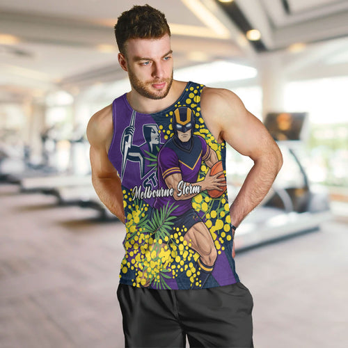 Melbourne Storm Men Tank Top Golden Wattle Floral Polynesian - Australian Flower - Rugby Mascot