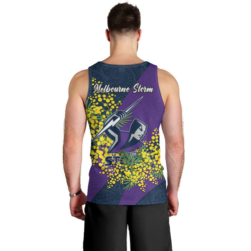 Melbourne Storm Men Tank Top Golden Wattle Floral Polynesian - Australian Flower - Rugby Mascot
