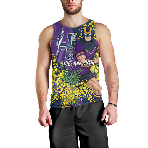 Melbourne Storm Men Tank Top Golden Wattle Floral Polynesian - Australian Flower - Rugby Mascot