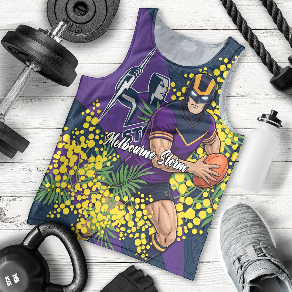 Melbourne Storm Men Tank Top Golden Wattle Floral Polynesian - Australian Flower - Rugby Mascot