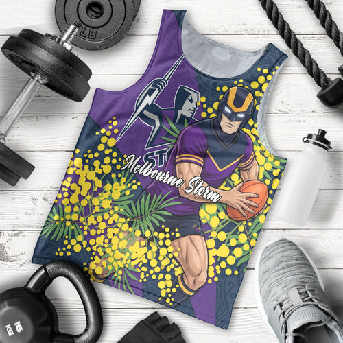 Melbourne Storm Men Tank Top Golden Wattle Floral Polynesian - Australian Flower - Rugby Mascot
