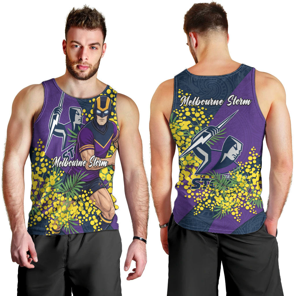 Melbourne Storm Men Tank Top Golden Wattle Floral Polynesian - Australian Flower - Rugby Mascot