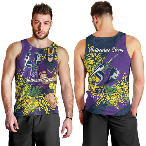 Melbourne Storm Men Tank Top Golden Wattle Floral Polynesian - Australian Flower - Rugby Mascot