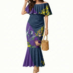 Melbourne Storm Mermaid Dress Golden Wattle Floral Polynesian - Australian Flower - Rugby Mascot