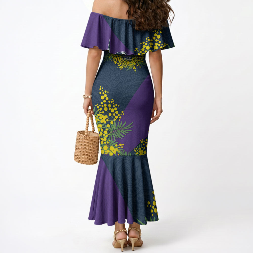 Melbourne Storm Mermaid Dress Golden Wattle Floral Polynesian - Australian Flower - Rugby Mascot