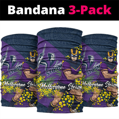 Melbourne Storm Neck Gaiter Golden Wattle Floral Polynesian - Australian Flower - Rugby Mascot