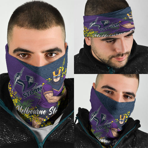 Melbourne Storm Neck Gaiter Golden Wattle Floral Polynesian - Australian Flower - Rugby Mascot