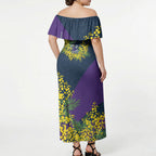Melbourne Storm Off Shoulder Maxi Dress Golden Wattle Floral Polynesian - Australian Flower - Rugby Mascot