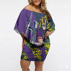 Melbourne Storm Off Shoulder Short Dress Golden Wattle Floral Polynesian - Australian Flower - Rugby Mascot