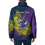 Melbourne Storm Padded Jacket Golden Wattle Floral Polynesian - Australian Flower - Rugby Mascot