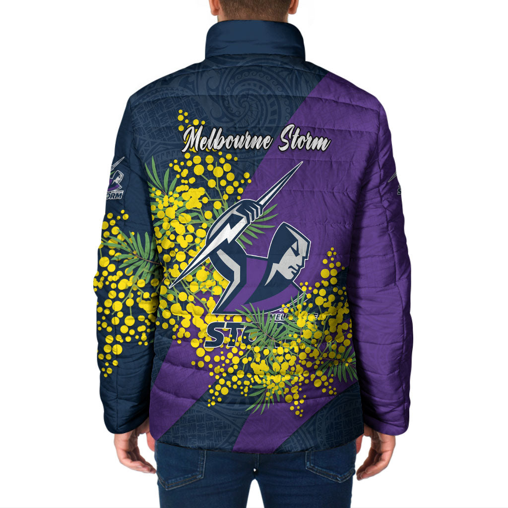 Melbourne Storm Padded Jacket Golden Wattle Floral Polynesian - Australian Flower - Rugby Mascot