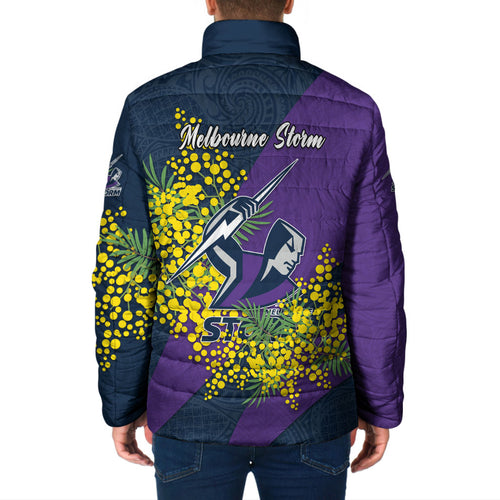 Melbourne Storm Padded Jacket Golden Wattle Floral Polynesian - Australian Flower - Rugby Mascot