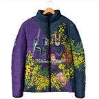 Melbourne Storm Padded Jacket Golden Wattle Floral Polynesian - Australian Flower - Rugby Mascot