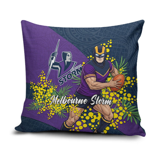 Melbourne Storm Pillow Cover Golden Wattle Floral Polynesian - Australian Flower - Rugby Mascot
