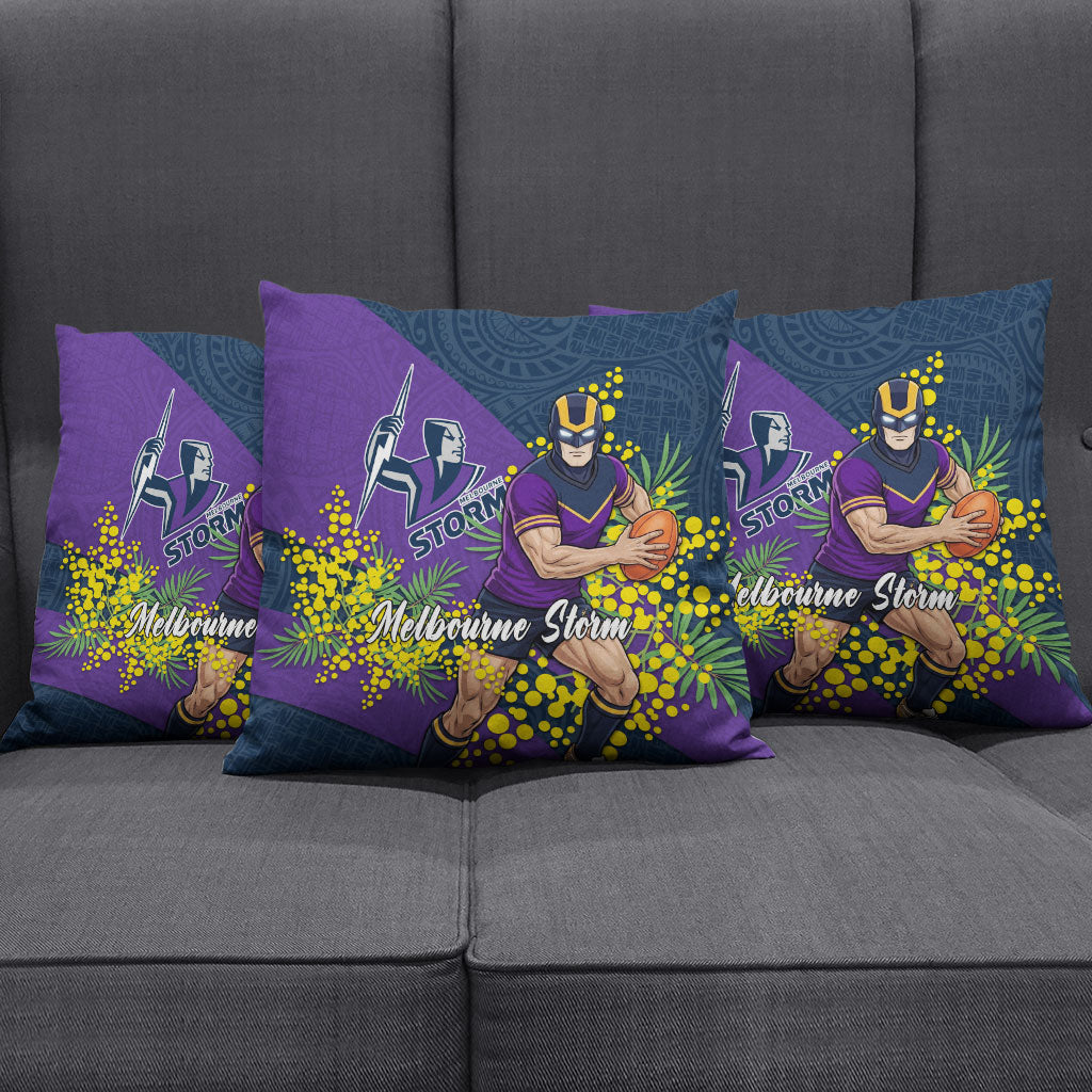 Melbourne Storm Pillow Cover Golden Wattle Floral Polynesian - Australian Flower - Rugby Mascot