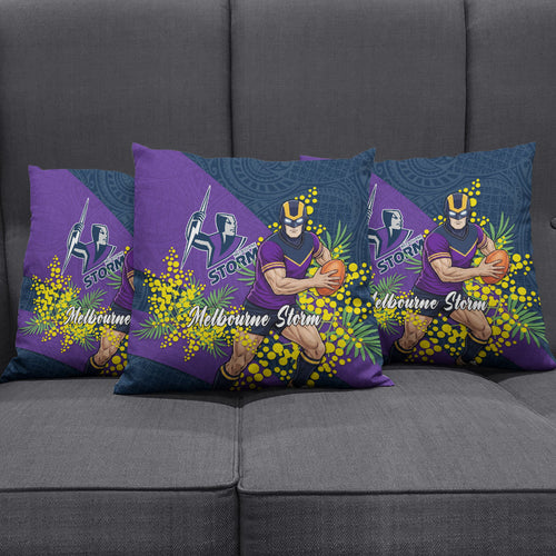 Melbourne Storm Pillow Cover Golden Wattle Floral Polynesian - Australian Flower - Rugby Mascot