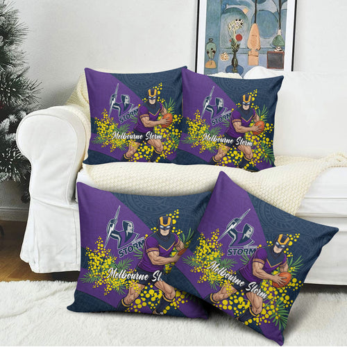 Melbourne Storm Pillow Cover Golden Wattle Floral Polynesian - Australian Flower - Rugby Mascot