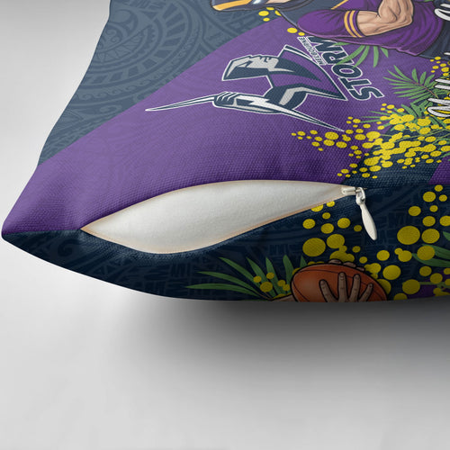 Melbourne Storm Pillow Cover Golden Wattle Floral Polynesian - Australian Flower - Rugby Mascot