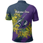 Melbourne Storm Polo Shirt Golden Wattle Floral Polynesian - Australian Flower - Rugby Mascot