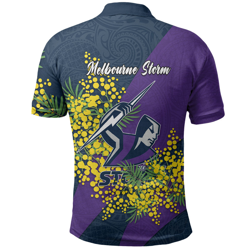 Melbourne Storm Polo Shirt Golden Wattle Floral Polynesian - Australian Flower - Rugby Mascot