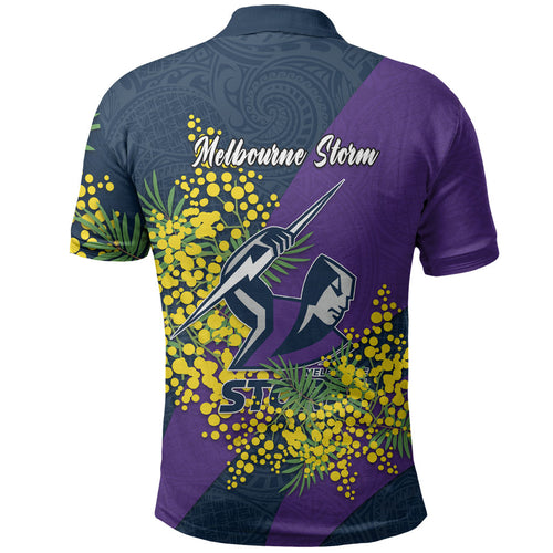 Melbourne Storm Polo Shirt Golden Wattle Floral Polynesian - Australian Flower - Rugby Mascot