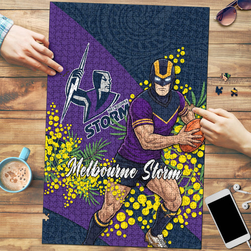 Melbourne Storm Puzzle Golden Wattle Floral Polynesian - Australian Flower - Rugby Mascot
