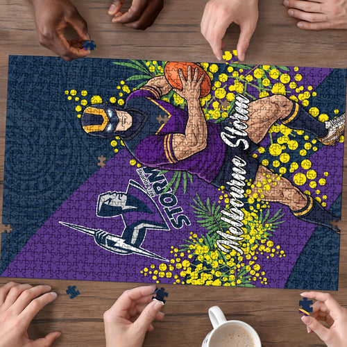 Melbourne Storm Puzzle Golden Wattle Floral Polynesian - Australian Flower - Rugby Mascot