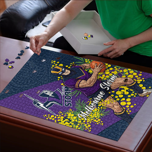 Melbourne Storm Puzzle Golden Wattle Floral Polynesian - Australian Flower - Rugby Mascot
