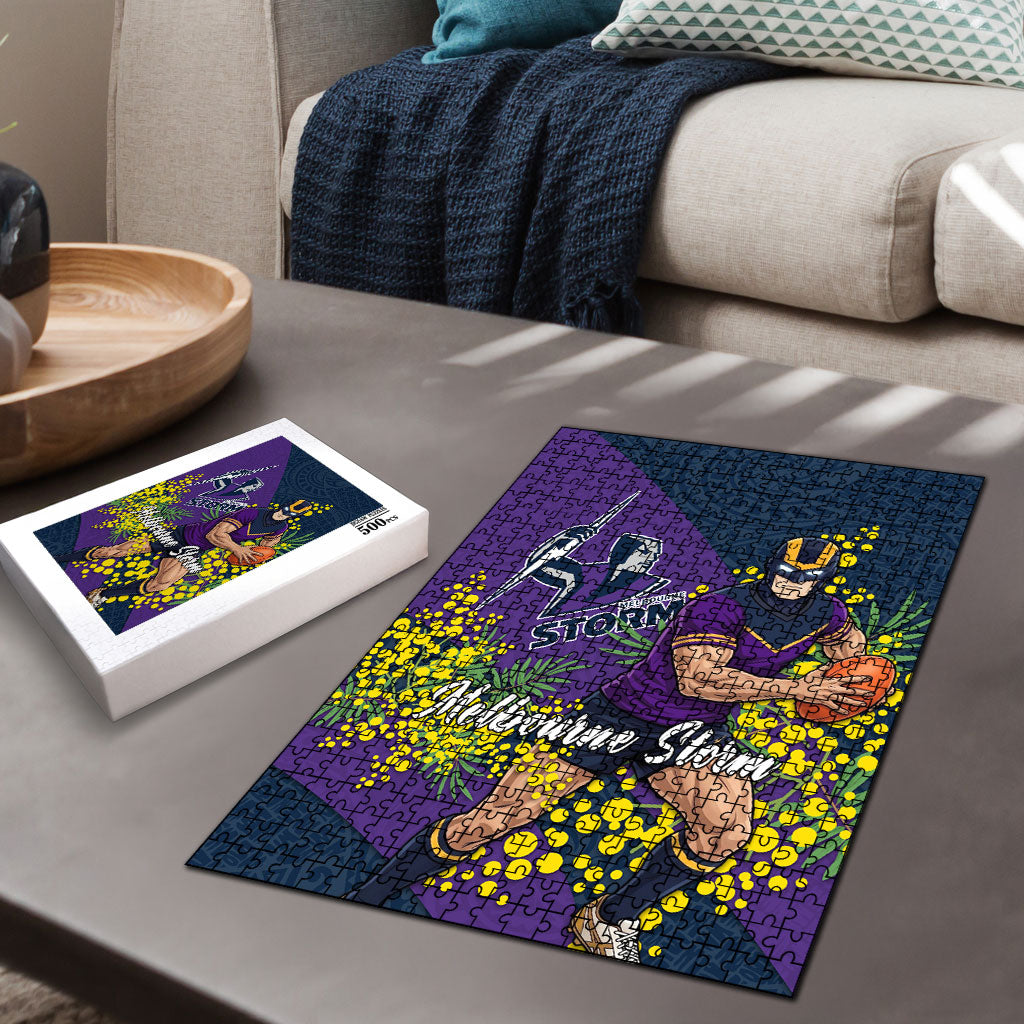 Melbourne Storm Puzzle Golden Wattle Floral Polynesian - Australian Flower - Rugby Mascot
