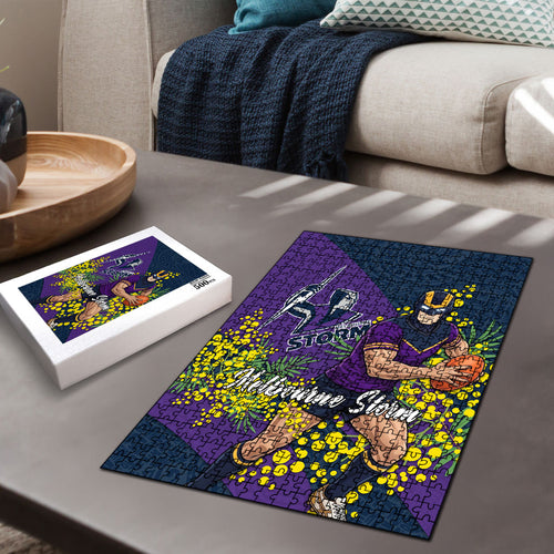 Melbourne Storm Puzzle Golden Wattle Floral Polynesian - Australian Flower - Rugby Mascot