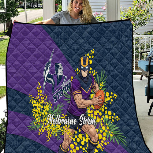 Melbourne Storm Quilt Golden Wattle Floral Polynesian - Australian Flower - Rugby Mascot