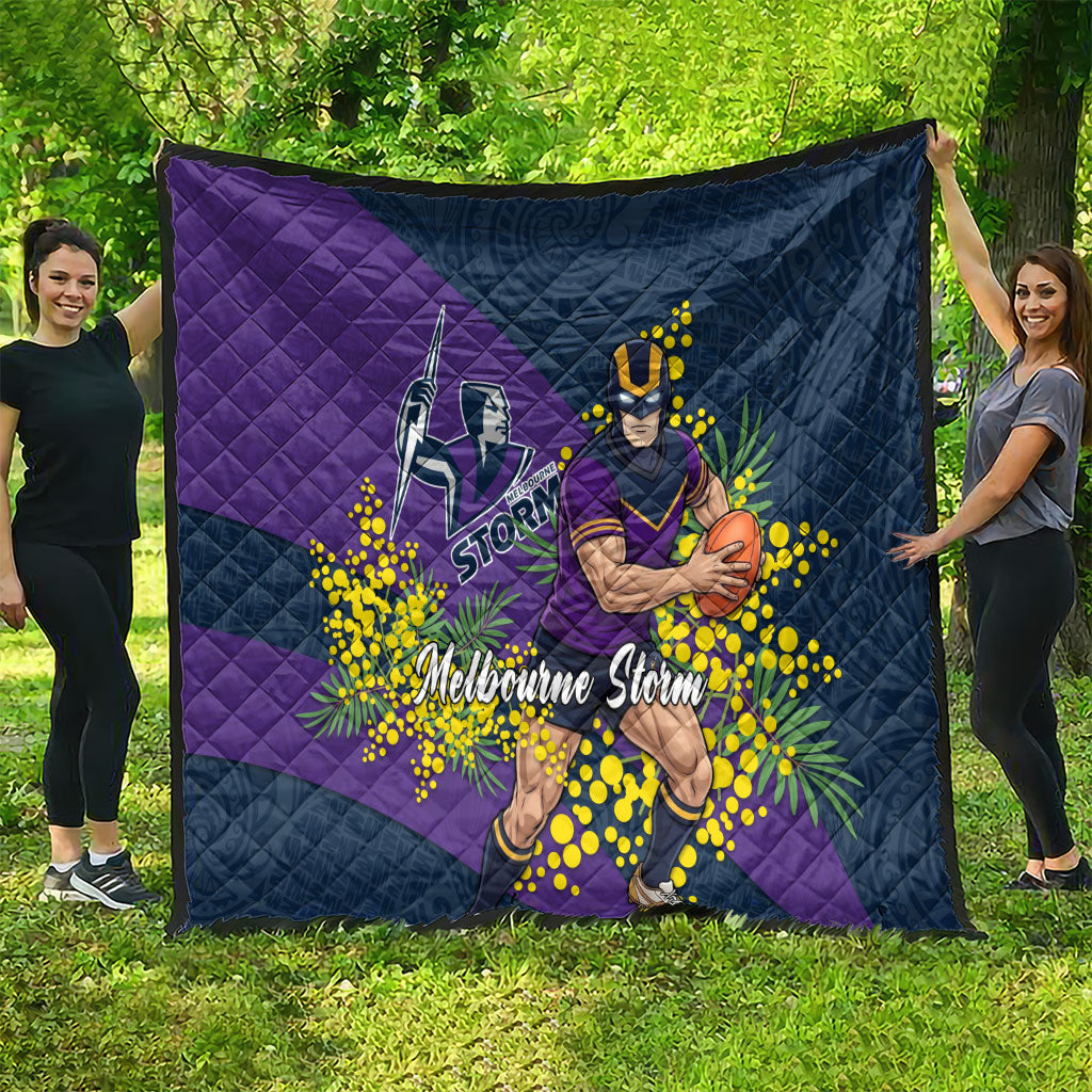 Melbourne Storm Quilt Golden Wattle Floral Polynesian - Australian Flower - Rugby Mascot