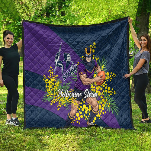 Melbourne Storm Quilt Golden Wattle Floral Polynesian - Australian Flower - Rugby Mascot