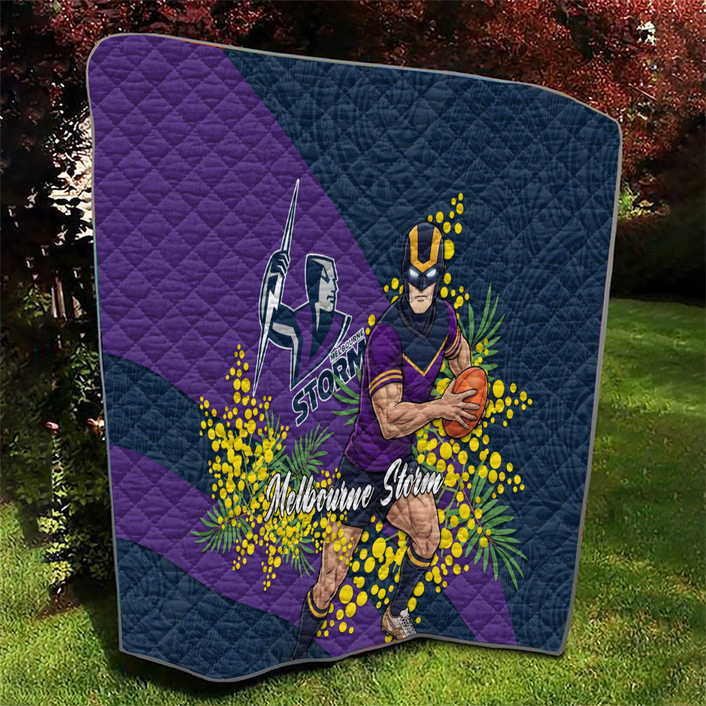 Melbourne Storm Quilt Golden Wattle Floral Polynesian - Australian Flower - Rugby Mascot