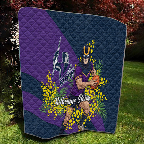 Melbourne Storm Quilt Golden Wattle Floral Polynesian - Australian Flower - Rugby Mascot