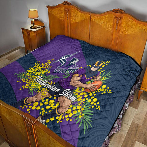 Melbourne Storm Quilt Golden Wattle Floral Polynesian - Australian Flower - Rugby Mascot