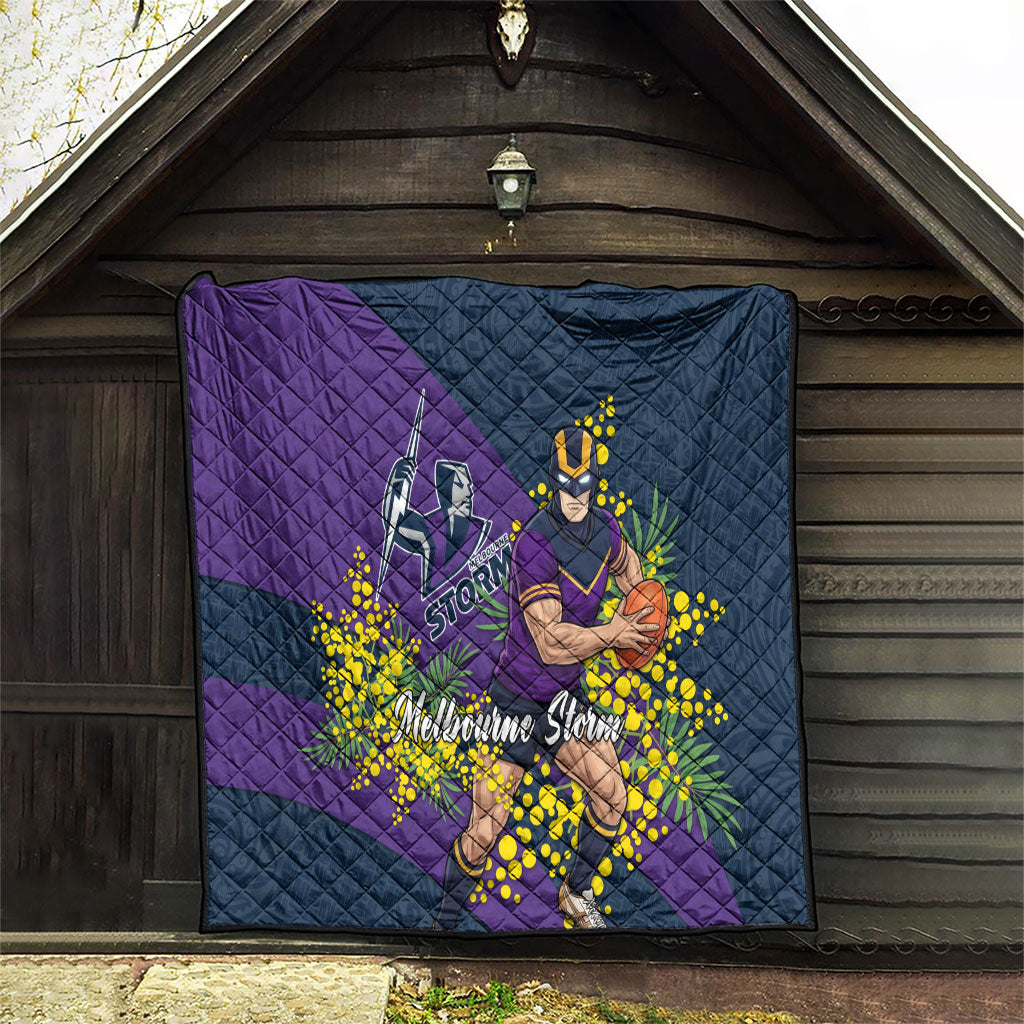 Melbourne Storm Quilt Golden Wattle Floral Polynesian - Australian Flower - Rugby Mascot