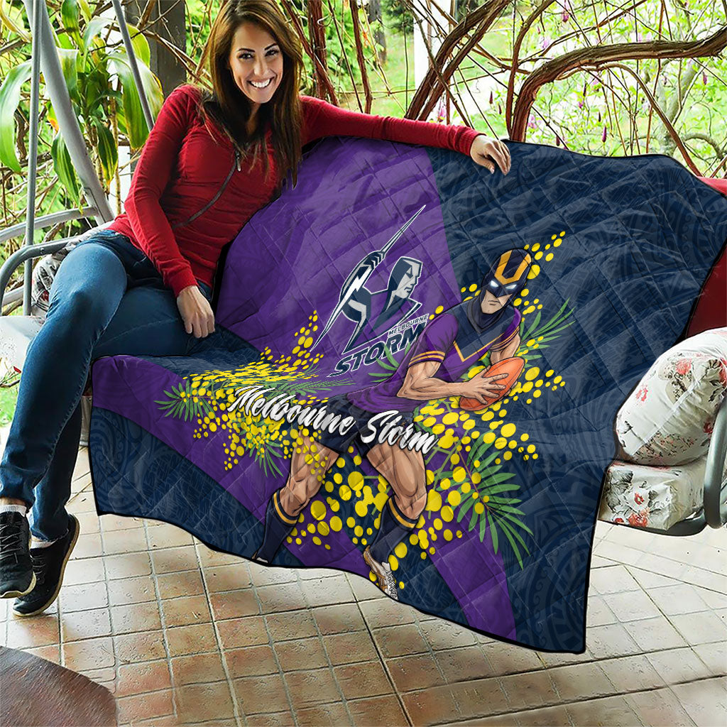 Melbourne Storm Quilt Golden Wattle Floral Polynesian - Australian Flower - Rugby Mascot